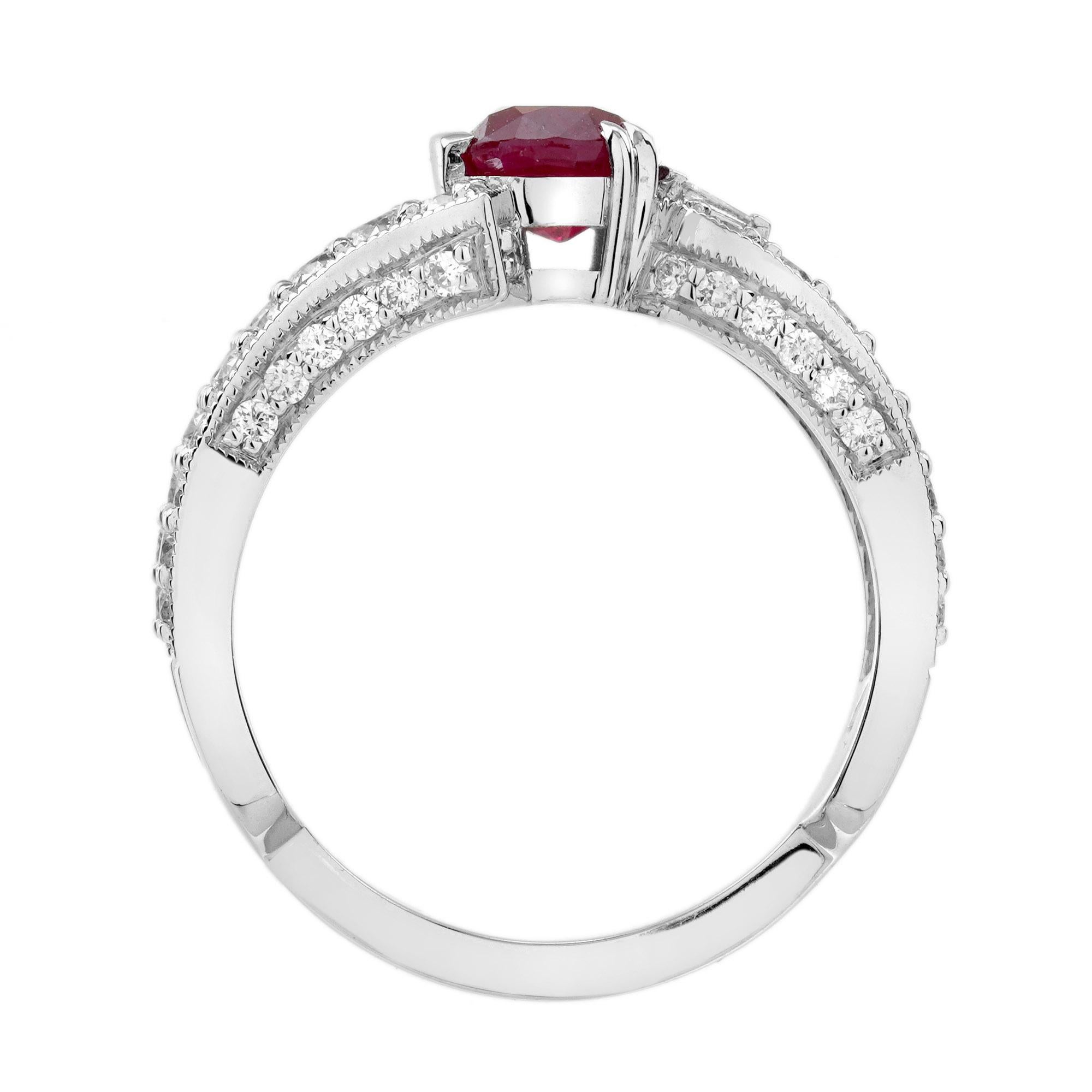 GIA 1.24 Ct. Ruby and Diamond Engagement Ring in 18K White Gold For Sale 6