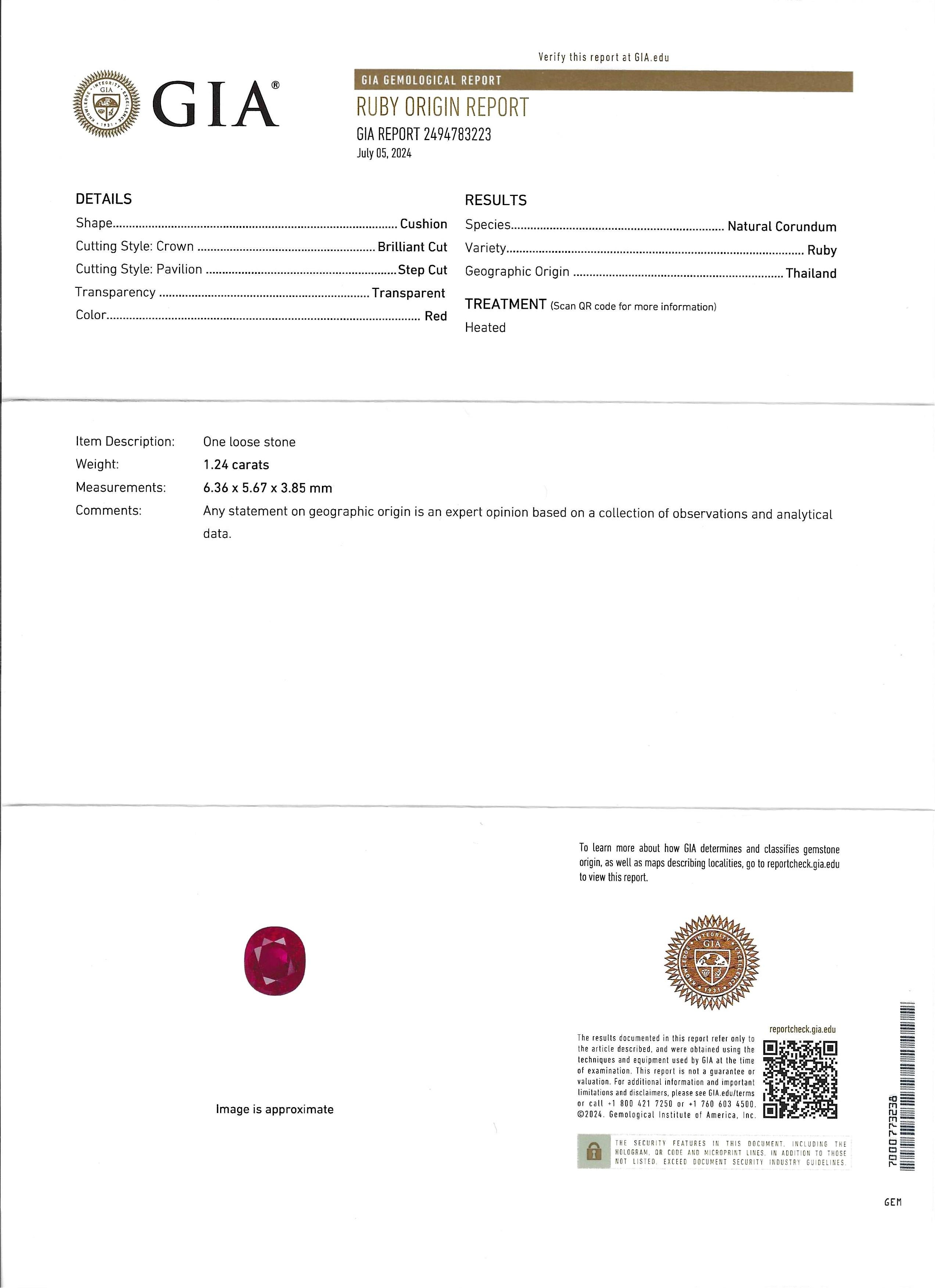 GIA 1.24 Ct. Ruby and Diamond Engagement Ring in 18K White Gold For Sale 8