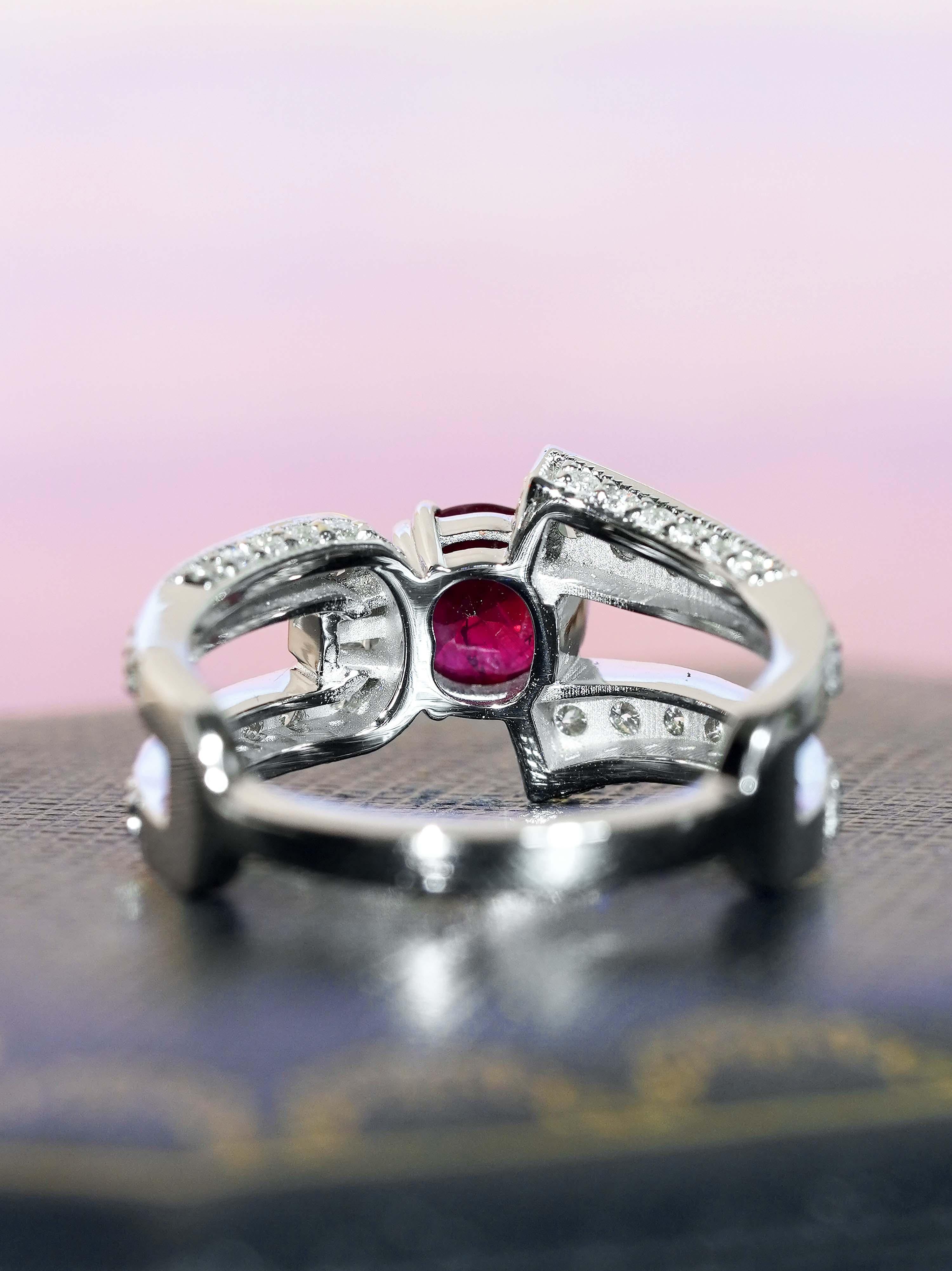 GIA 1.24 Ct. Ruby and Diamond Engagement Ring in 18K White Gold For Sale 2