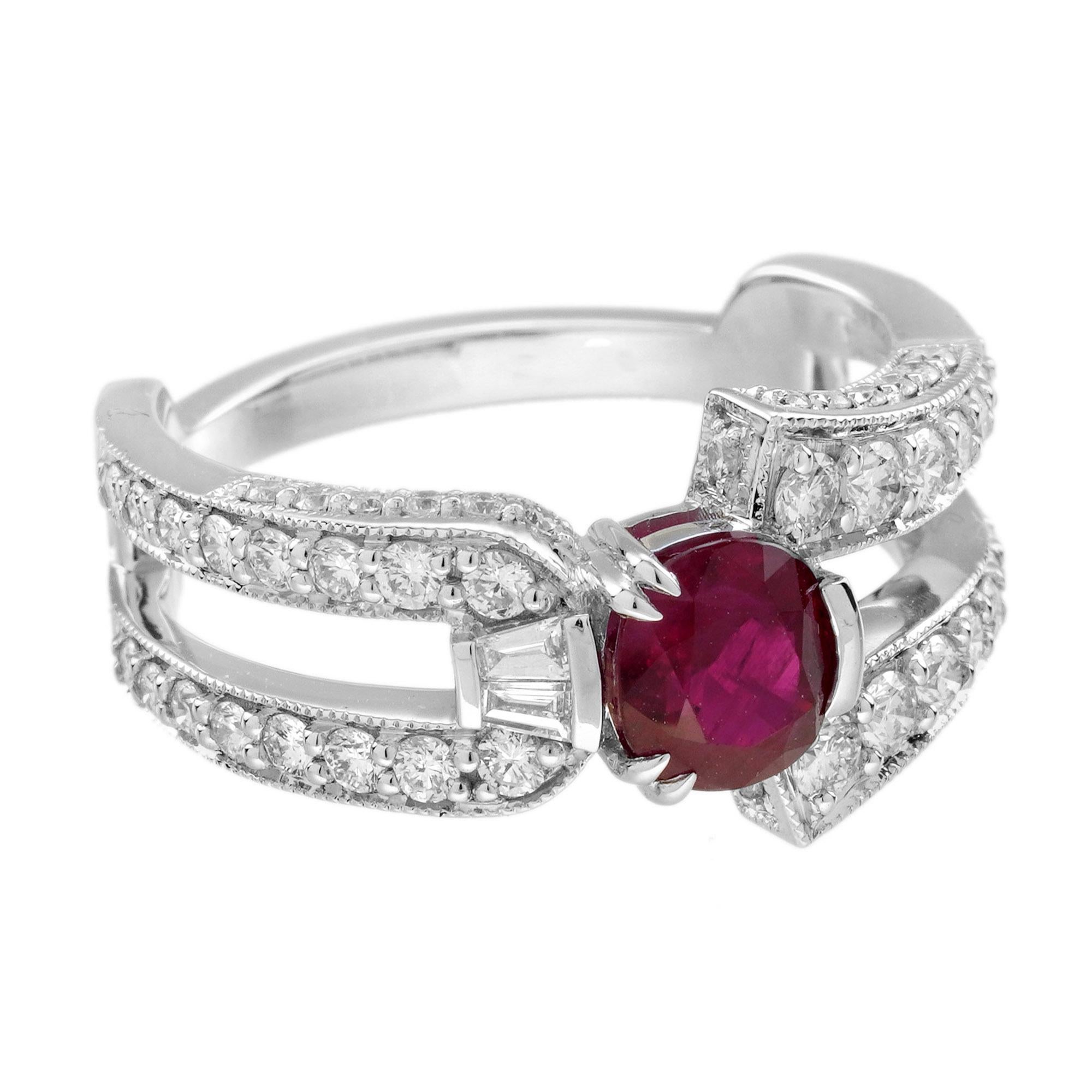 GIA 1.24 Ct. Ruby and Diamond Engagement Ring in 18K White Gold For Sale 3
