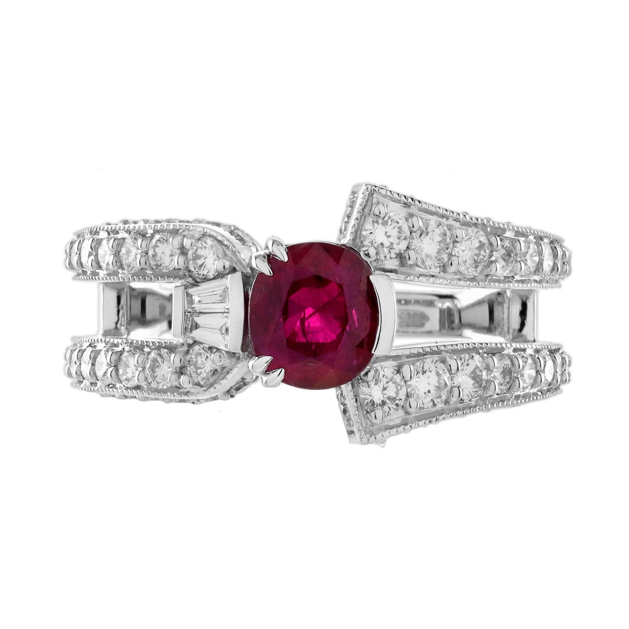 GIA 1.24 Ct. Ruby and Diamond Engagement Ring in 18K White Gold For Sale
