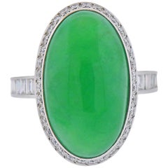 GIA 12.40 Carat Natural Type A Jadeite Jade Platinum Diamond Ring
