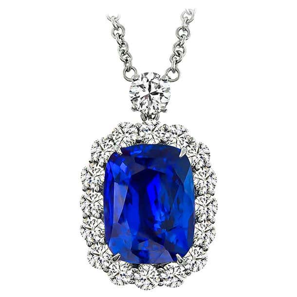 GIA 12.43 Carat Ceylon Sapphire Diamond Platinum Pendant Necklace For ...