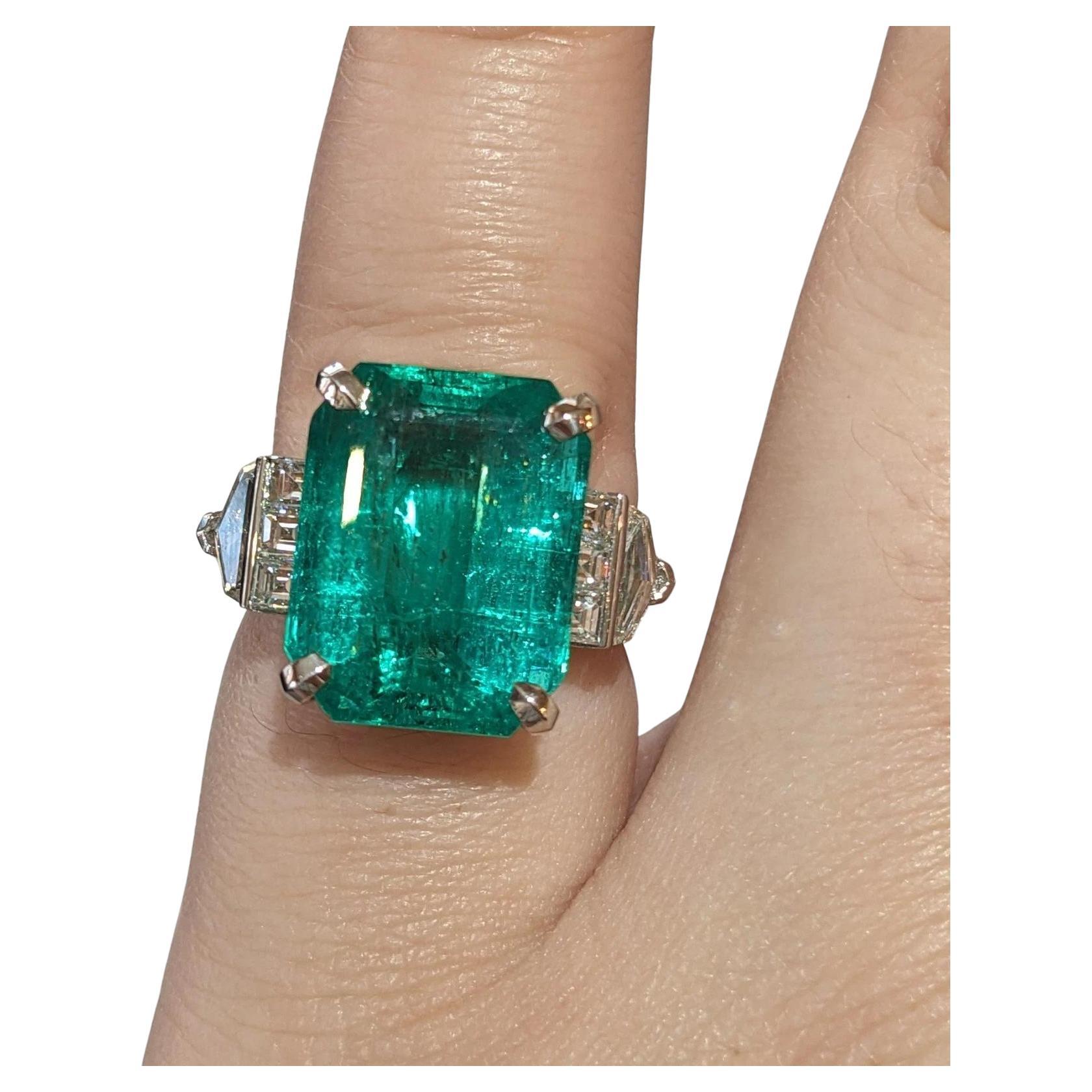 GIA 12.49 ct Colombian Emerald and Diamond Ring in Platinum