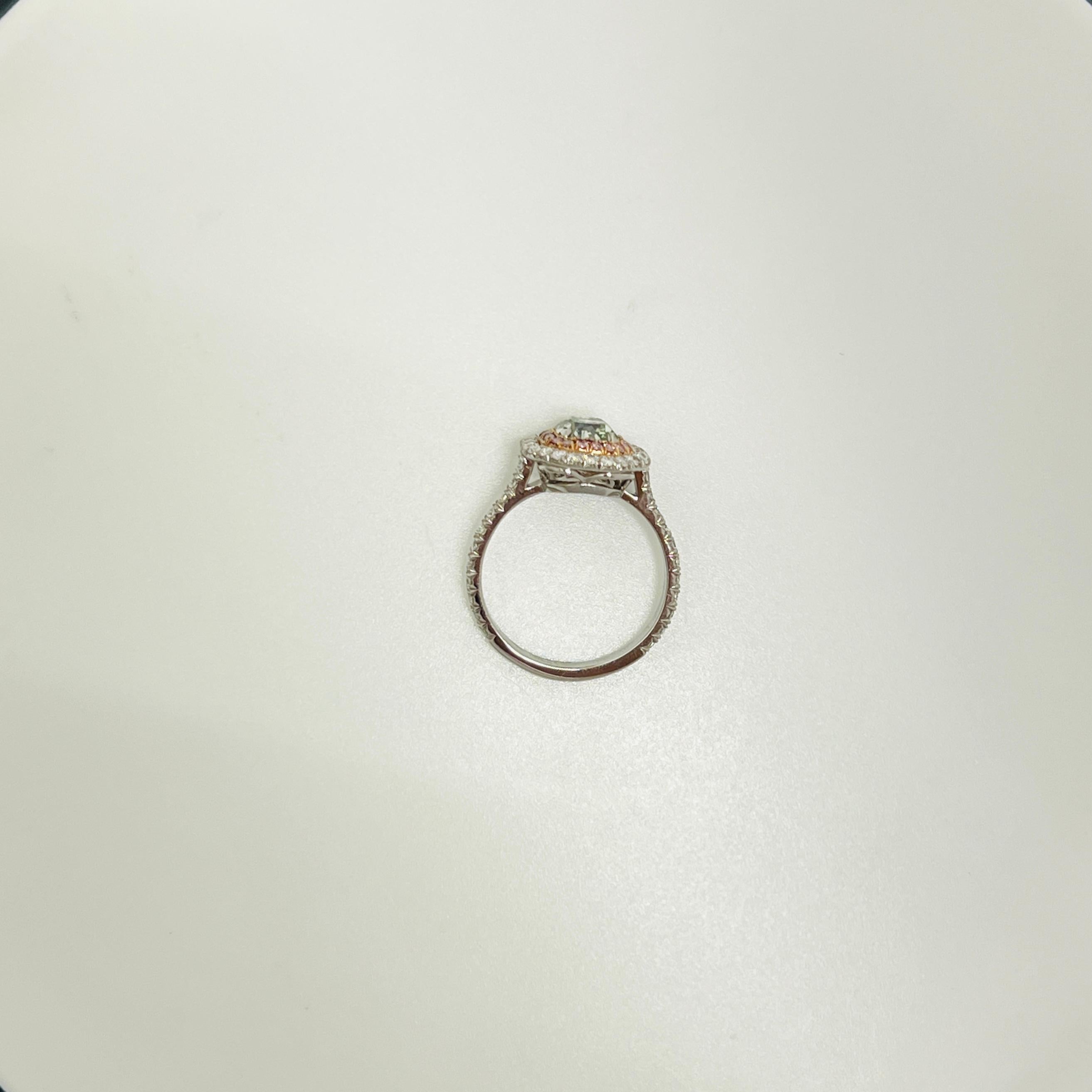 GIA 1,25 Karat gelblich-grüner Diamantring aus 18 Karat Roségold und Platin im Zustand „Neu“ im Angebot in Los Angeles, CA