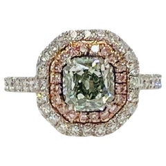 GIA 1,25 Karat gelblich-grüner Diamantring aus 18 Karat Roségold und Platin