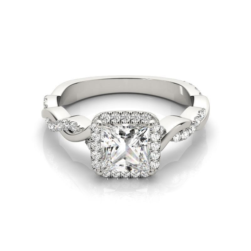 Taglio princess GIA 1,25 carati Anello con diamante quadrato a fascia intrecciata Princess in oro bianco 18 carati in vendita