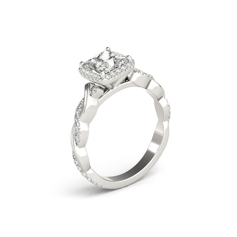 GIA 1,25 carati Anello con diamante quadrato a fascia intrecciata Princess in oro bianco 18 carati in vendita 1