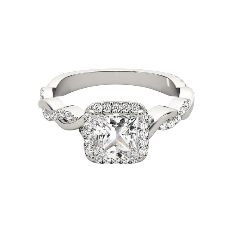 GIA 1,25 carati Anello con diamante quadrato a fascia intrecciata Princess in oro bianco 18 carati