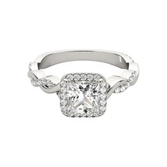 GIA 1.25 Carat Princess Braided Band Square Halo 18K White Gold Diamond Ring
