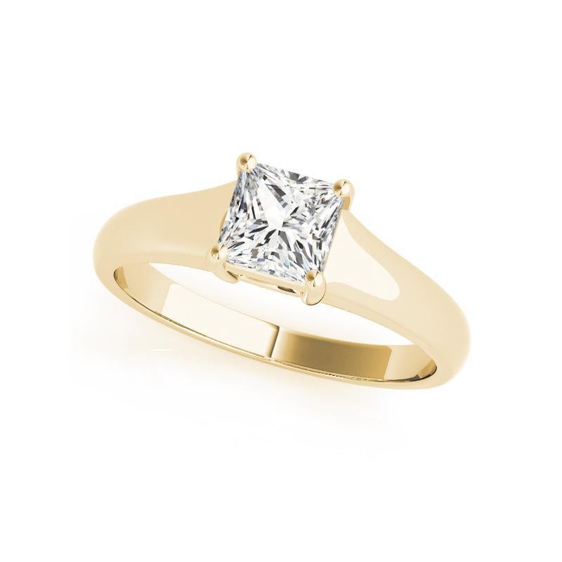 Taglio princess GIA 1,25 Carati Taglio Principessa Solitario a Quattro Punte in Oro Giallo 18K Anello di Diamanti in vendita