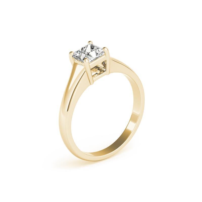 Donna GIA 1,25 Carati Taglio Principessa Solitario a Quattro Punte in Oro Giallo 18K Anello di Diamanti in vendita