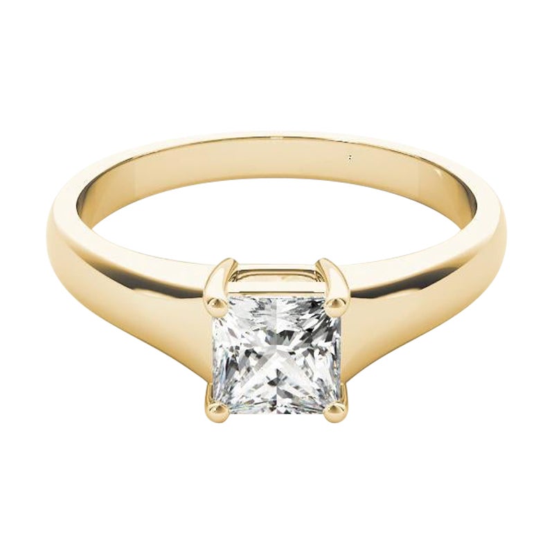 GIA 1,25 Carati Taglio Principessa Solitario a Quattro Punte in Oro Giallo 18K Anello di Diamanti
