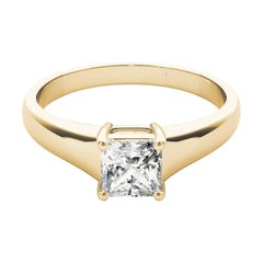 GIA 1,25 Carati Taglio Principessa Solitario a Quattro Punte in Oro Giallo 18K Anello di Diamanti