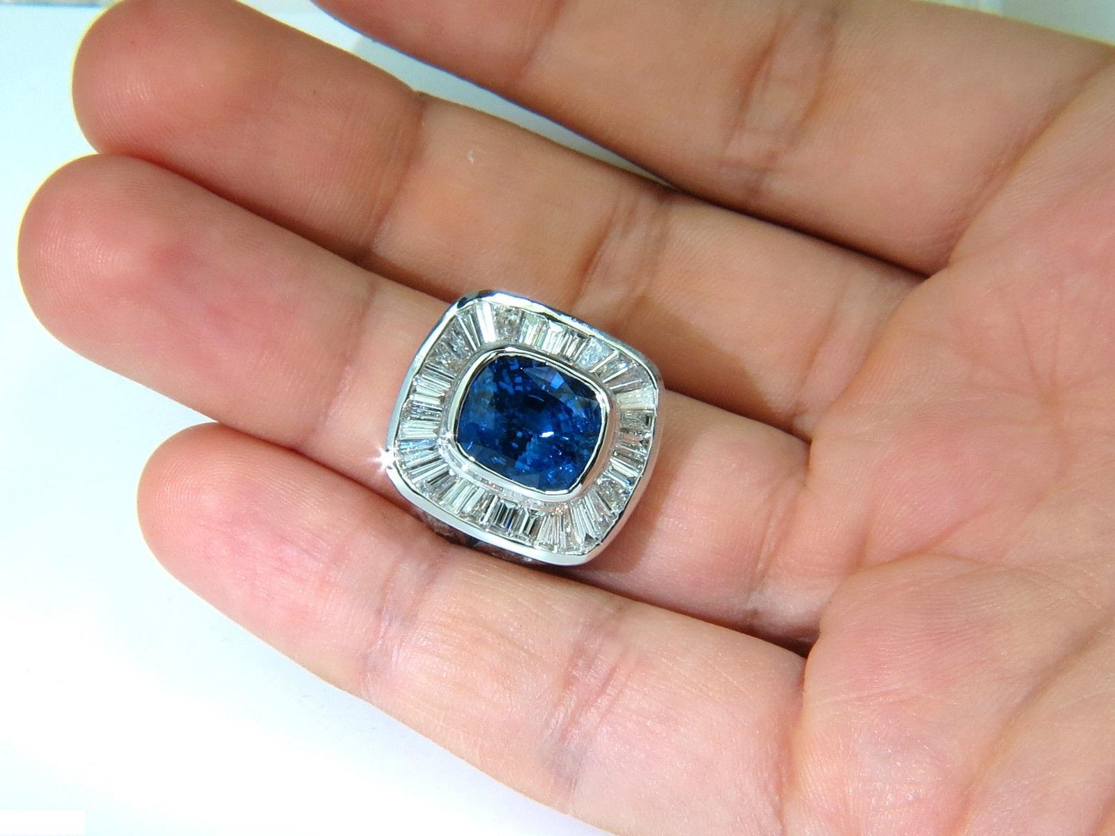 Women's or Men's GIA 12.52 Carat 18 Karat Natural Sapphire Diamond Baguette Dec Cluster Ring For Sale