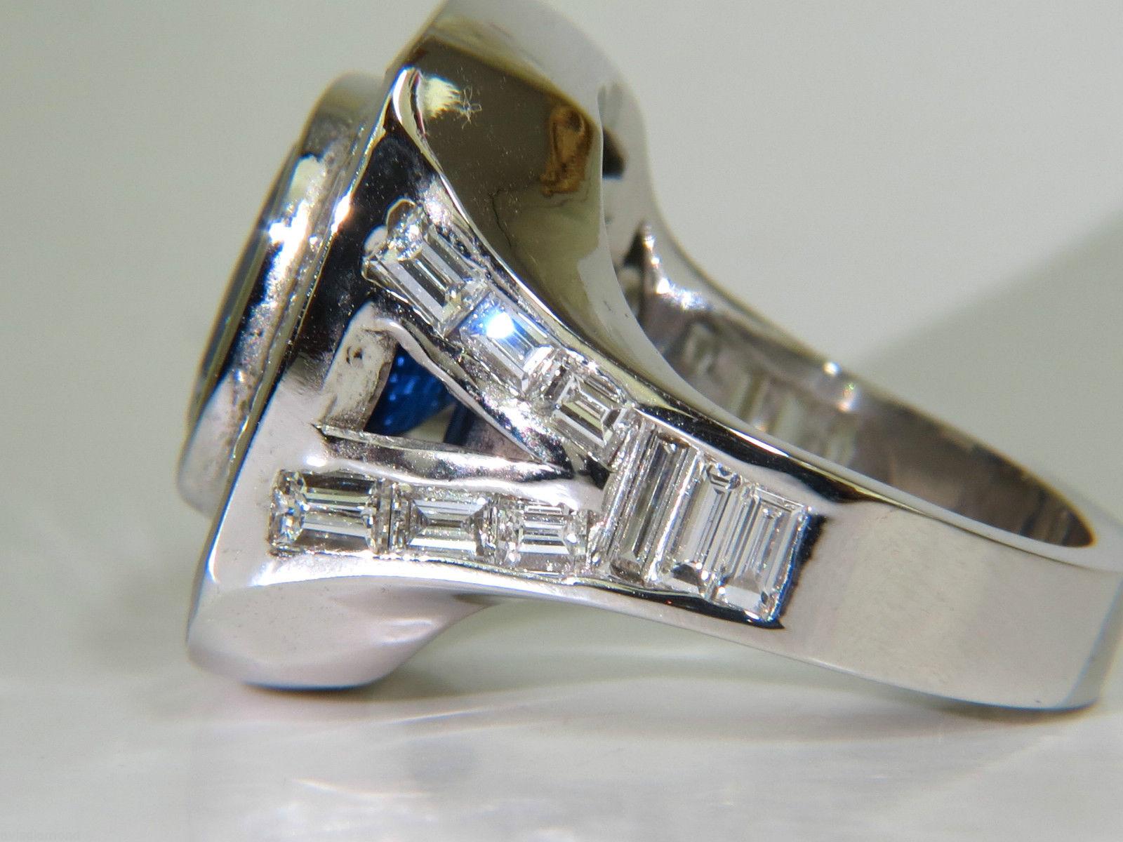 GIA 12.52 Carat 18 Karat Natural Sapphire Diamond Baguette Dec Cluster Ring For Sale 2