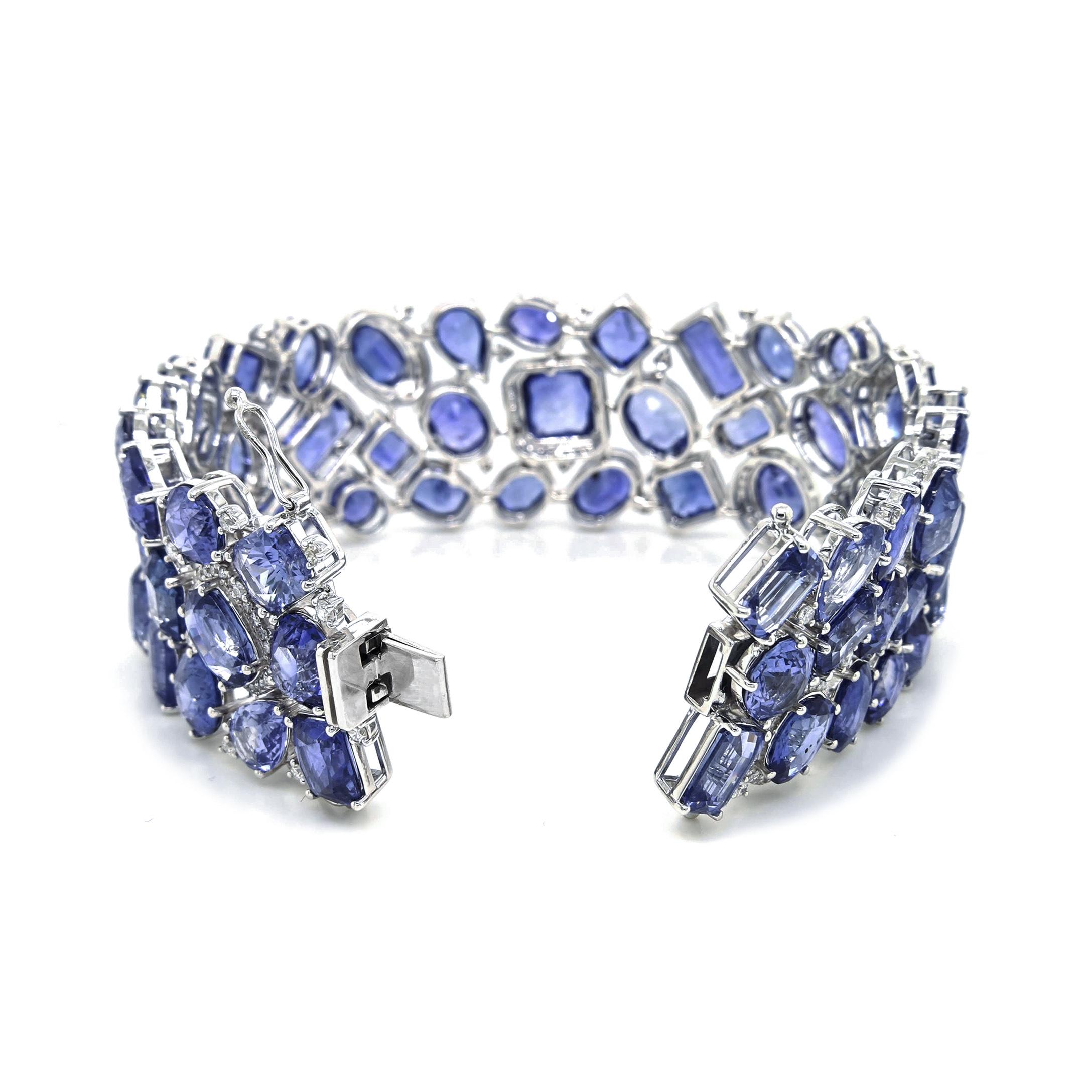 Weißgoldarmband, GIA 125,55 Karat Saphir und Diamant (Gemischter Schliff) im Angebot
