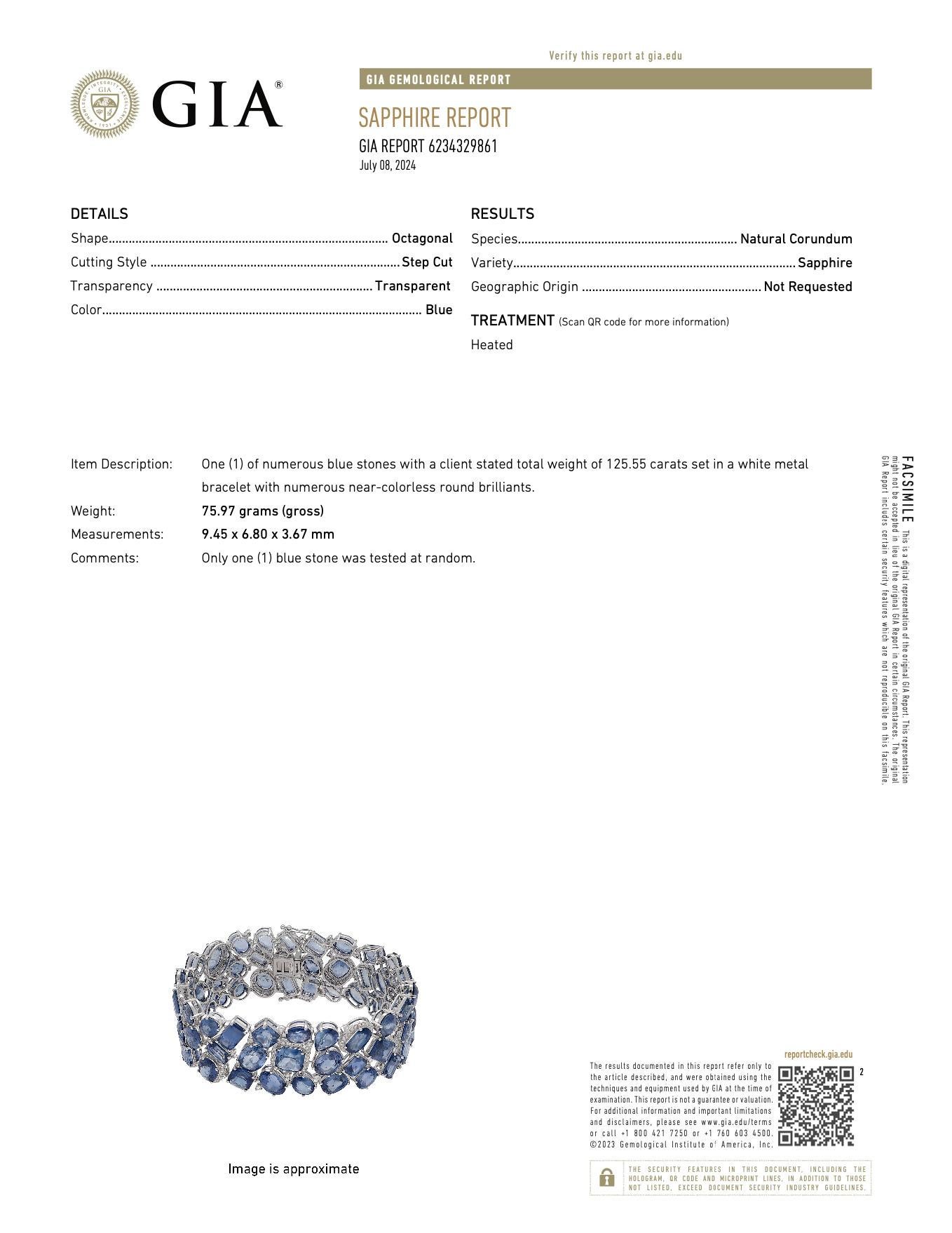 Weißgoldarmband, GIA 125,55 Karat Saphir und Diamant im Angebot 1