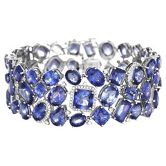 GIA 125,55 Quilates Zafiro y Diamante Pulsera de Oro Blanco