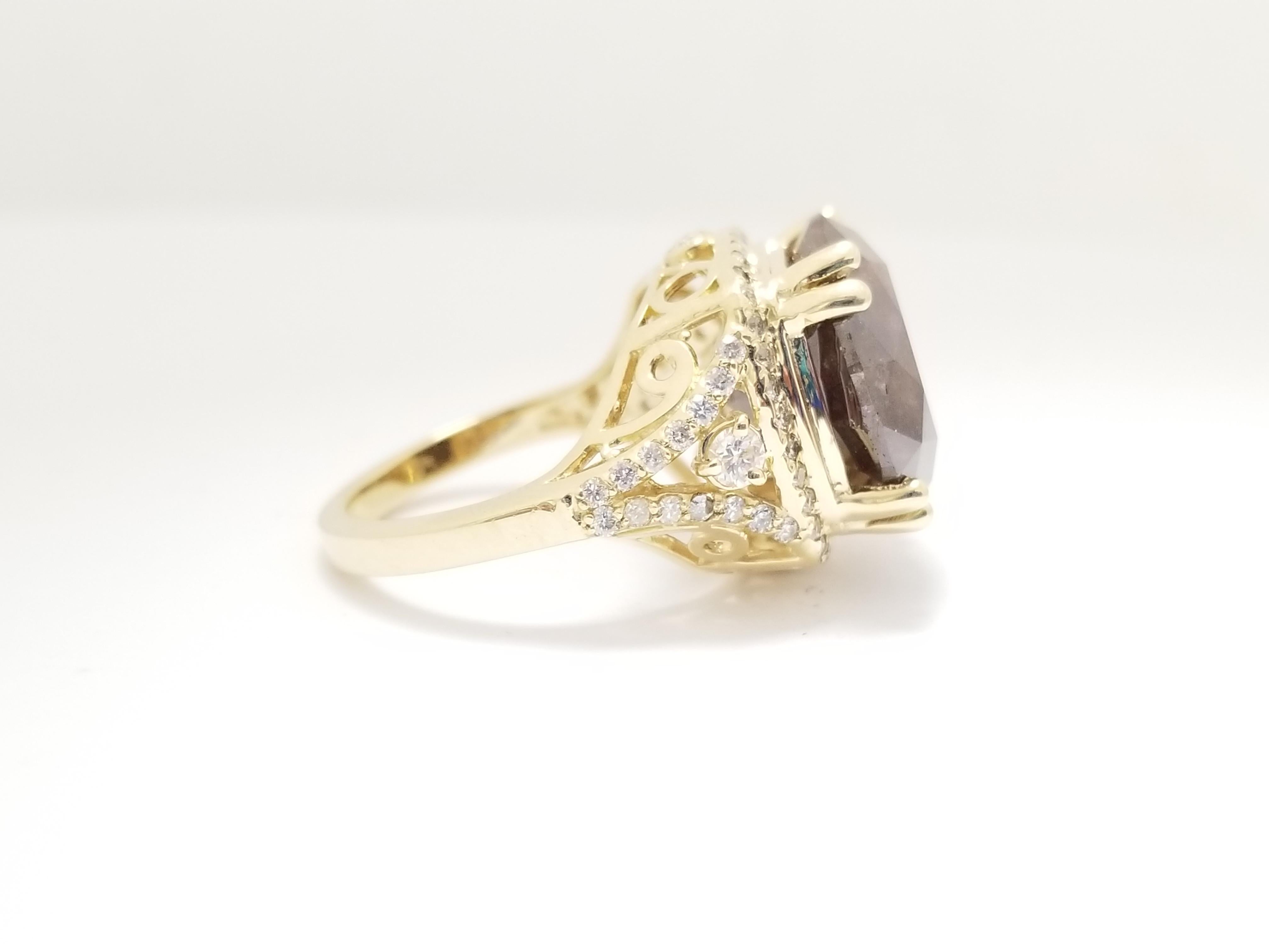 Round Cut GIA 12.57 Carat Natural Fancy Orange Round Diamond Ring Yellow Gold 14K For Sale