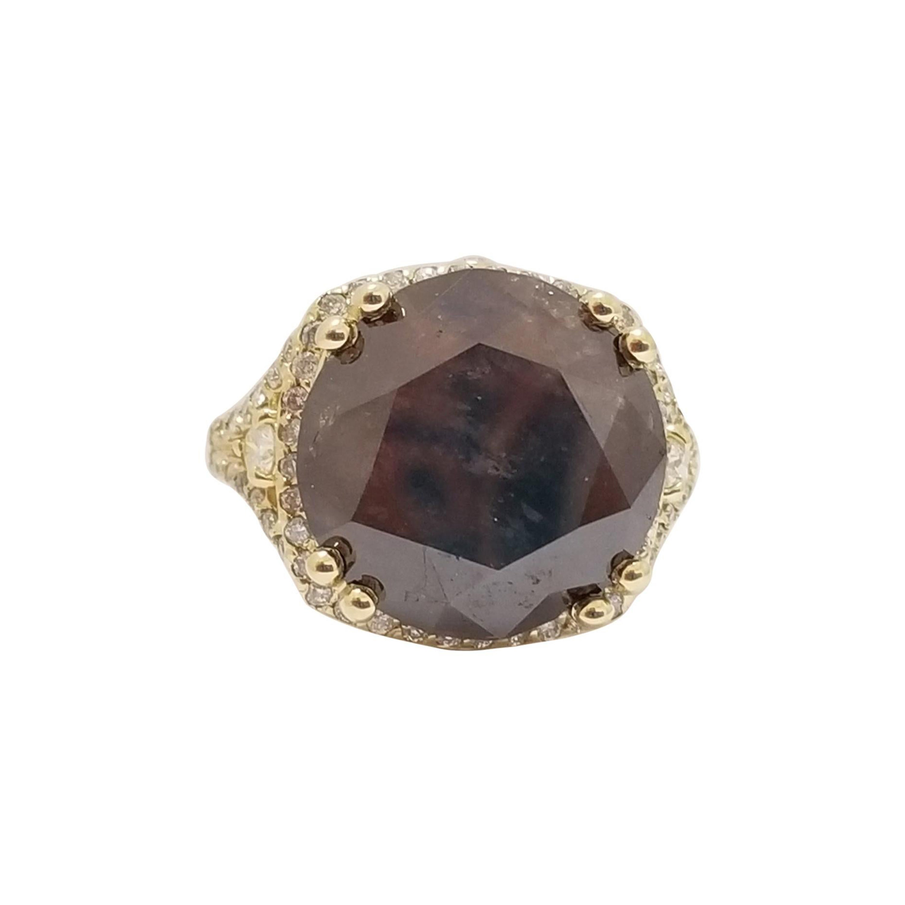 GIA 12.57 Carat Natural Fancy Orange Round Diamond Ring Yellow Gold 14K For Sale