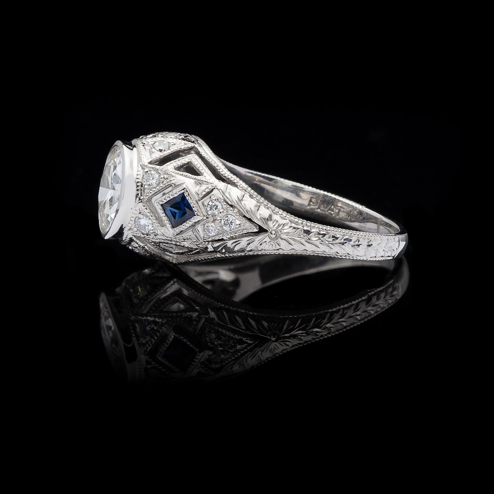 Verlobungsring, GIA 1,25 Karat I/SI1 Diamant-Saphir (Art déco) im Angebot
