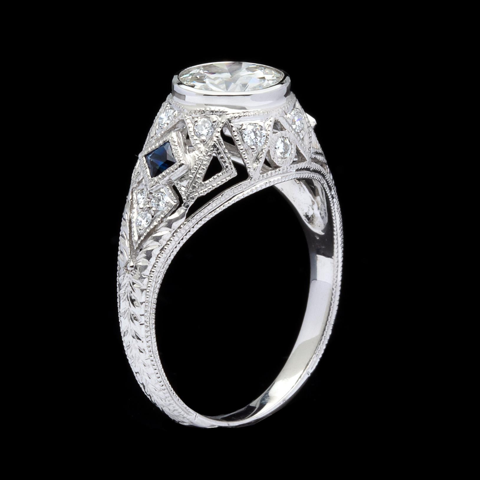 Round Cut GIA 1.25 carat I/SI1 Diamond Sapphire Engagement Ring For Sale