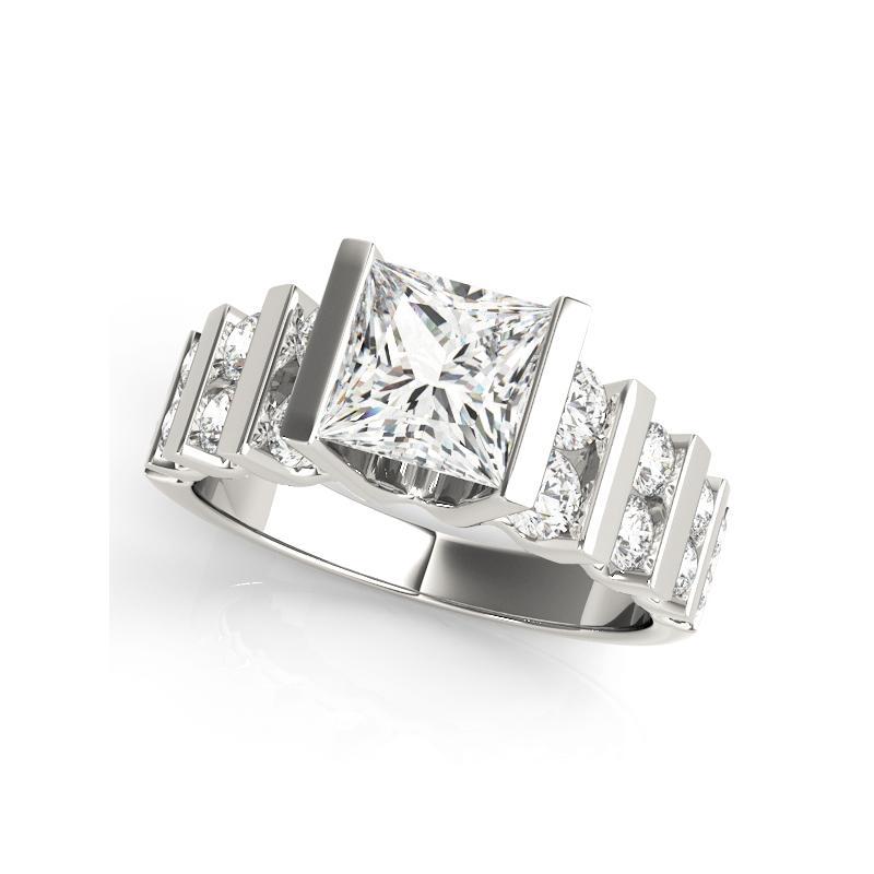 Taglio princess GIA 1,25ct Anello con diamanti incastonati a più file di canali e tensioni Princess in vendita