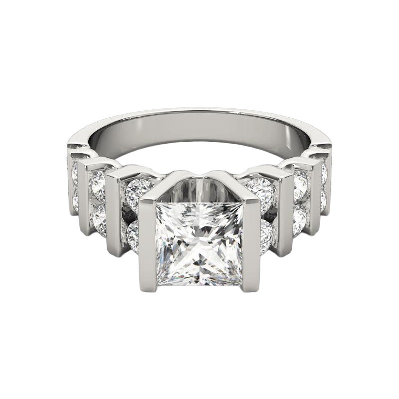 GIA 1,25ct Anello con diamanti incastonati a più file di canali e tensioni Princess