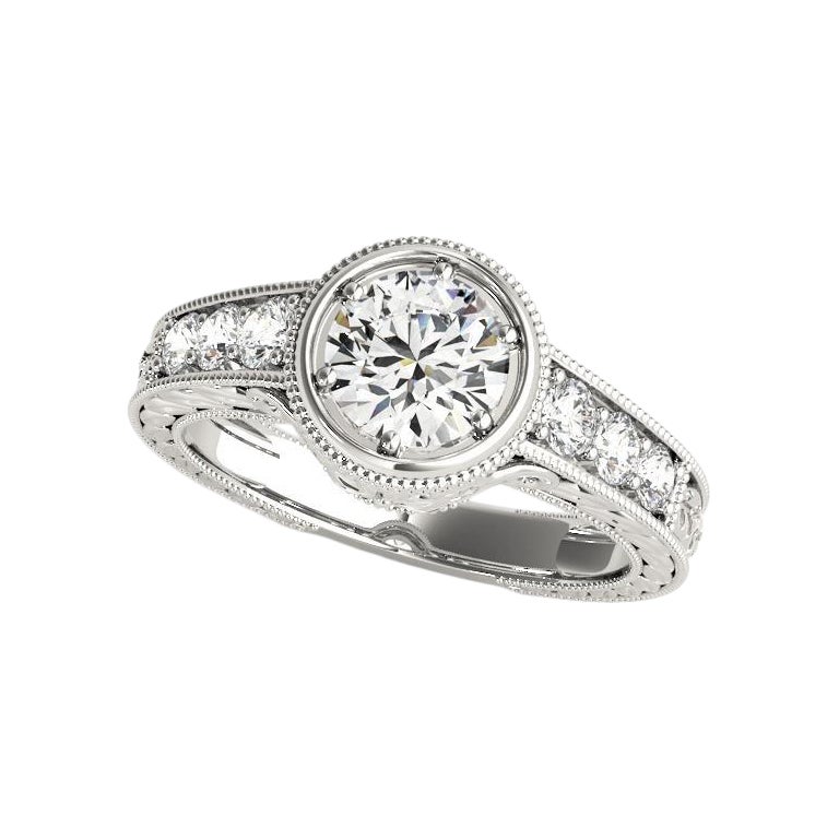 GIA 1.25ct Round Bezel Ornate Filigree Antique 18K White Gold Diamond Ring
