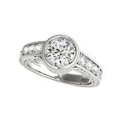 GIA 1.25ct Round Bezel Ornate Filigree Antique 18K White Gold Diamond Ring