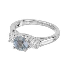 GIA 1,26 Zafiro azul redondo Diamante Anillo de compromiso de tres piedras en platino