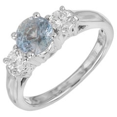 Verlobungsring, GIA 1,26 Blauer runder Saphir Diamant Platin mit drei Steinen