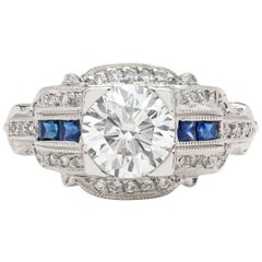 Verlobungsring, GIA 1,26 Karat G/VVS2 Diamant & Saphir