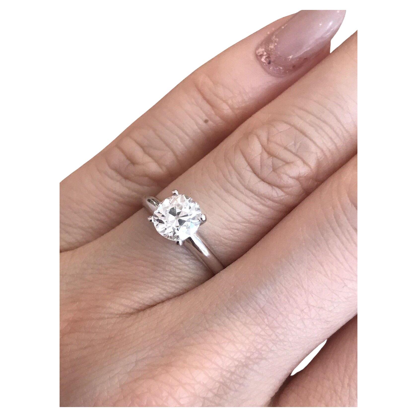 Bague solitaire en or blanc 18 carats avec diamant taille européenne ancienne K-VS1 de 1,26 carat certifié GIA