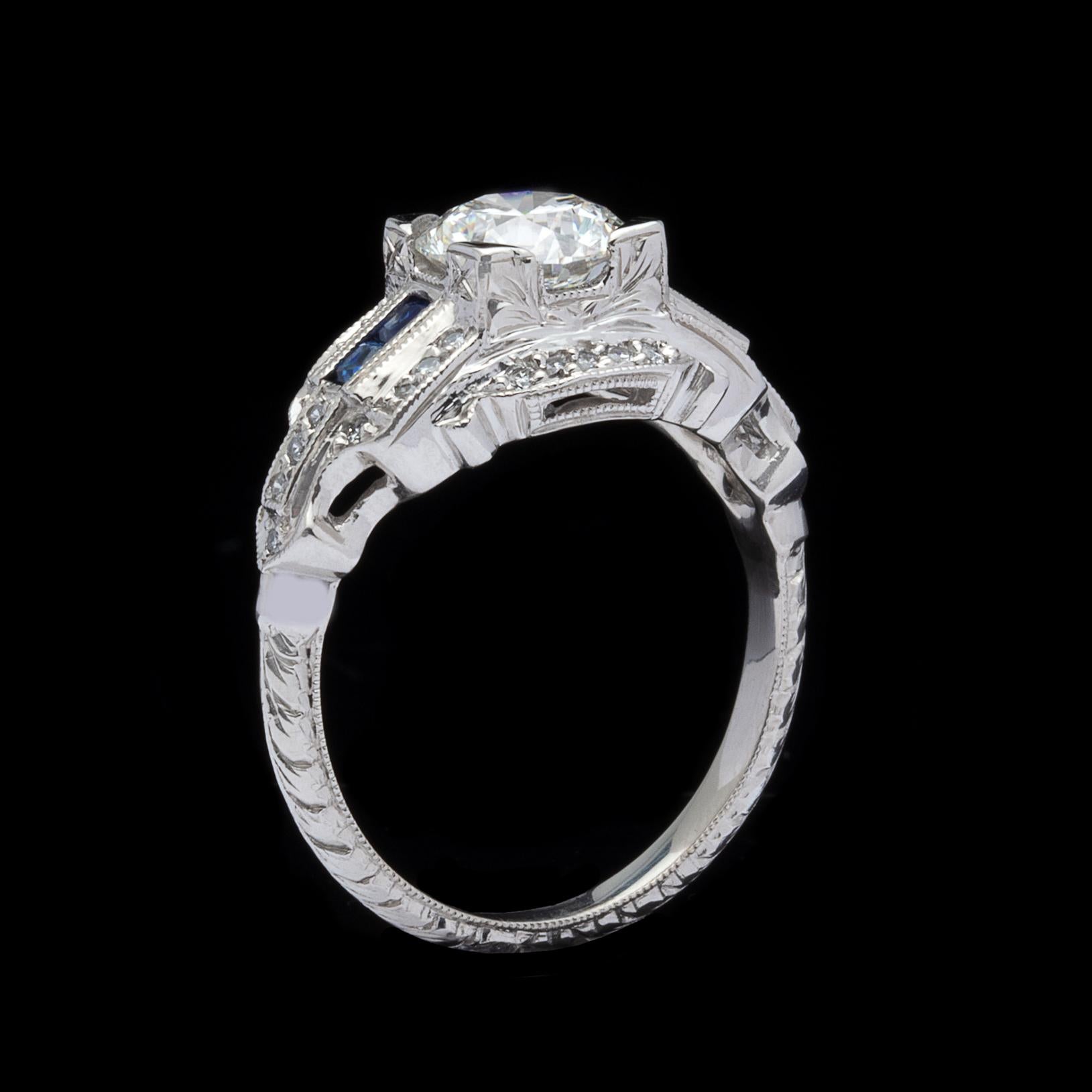 Verlobungsring, GIA 1,26 Karat G/VVS2 Diamant & Saphir Damen im Angebot