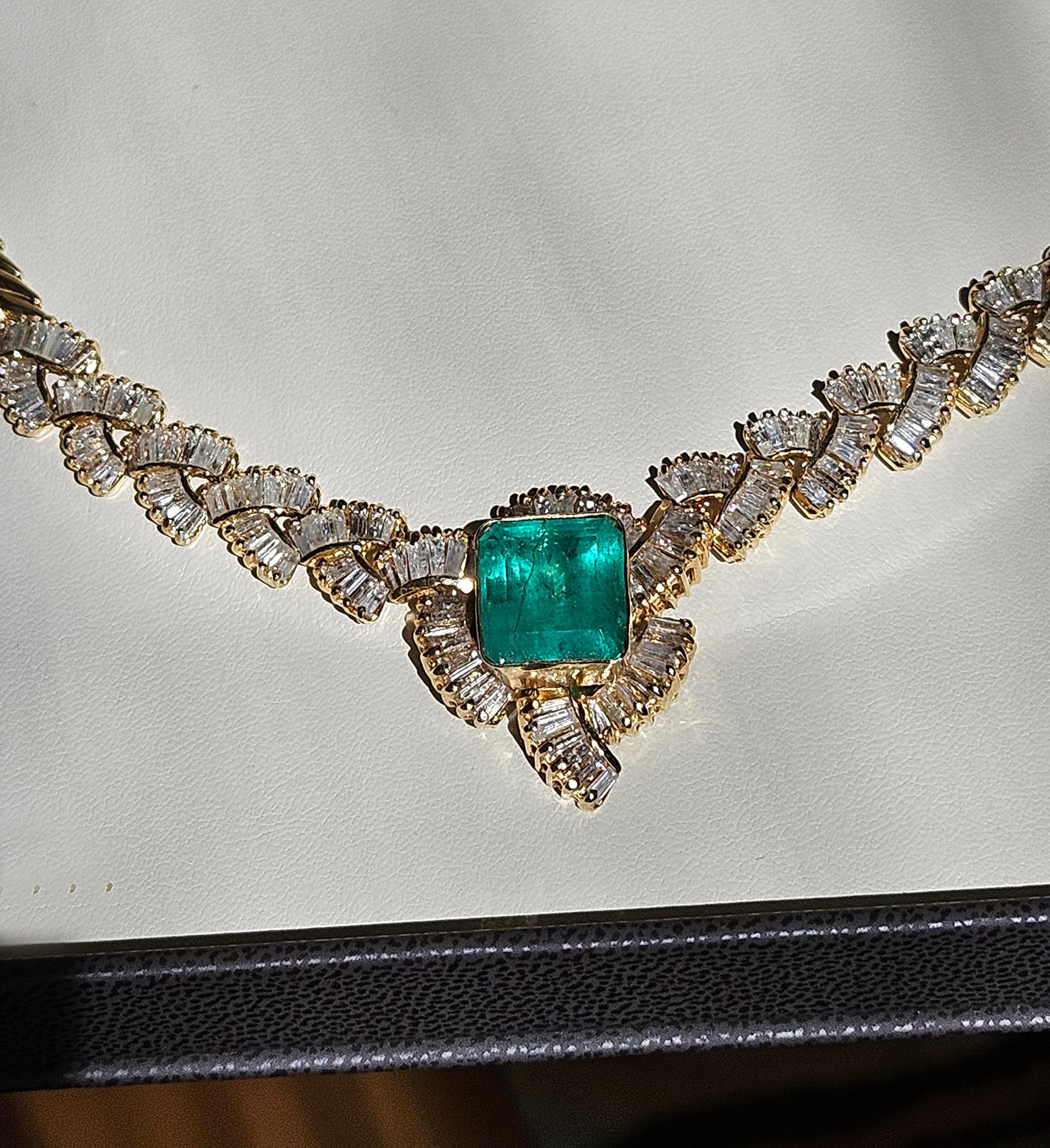 GIA 12,60ct kolumbianischen Smaragd 6,0ctw Diamant 14KGold Kragen Choker Halskette 1980 im Angebot 9