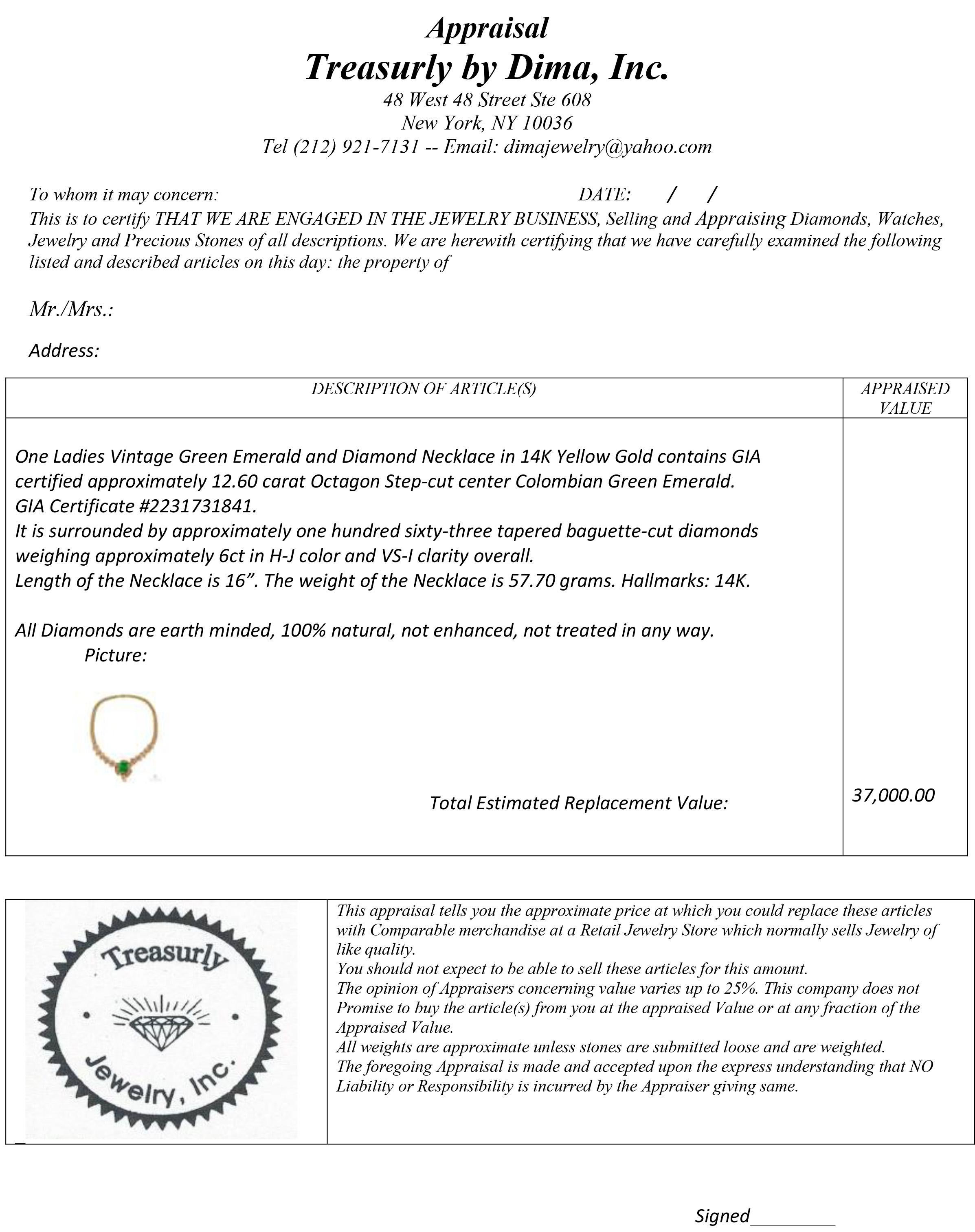 GIA 12.60ct Esmeralda Colombiana 6.0ctw Diamante 14KGold Collar Gargantilla 1980 en venta 9