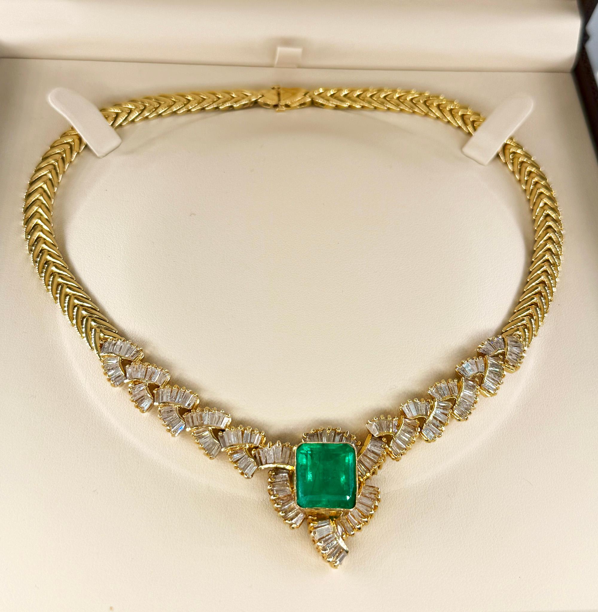 GIA 12,60ct kolumbianischen Smaragd 6,0ctw Diamant 14KGold Kragen Choker Halskette 1980 im Angebot 13