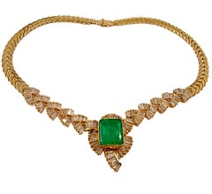 GIA 12,60ct Smeraldo colombiano 6,0ctw Diamante 14KGold Collare Collana 1980