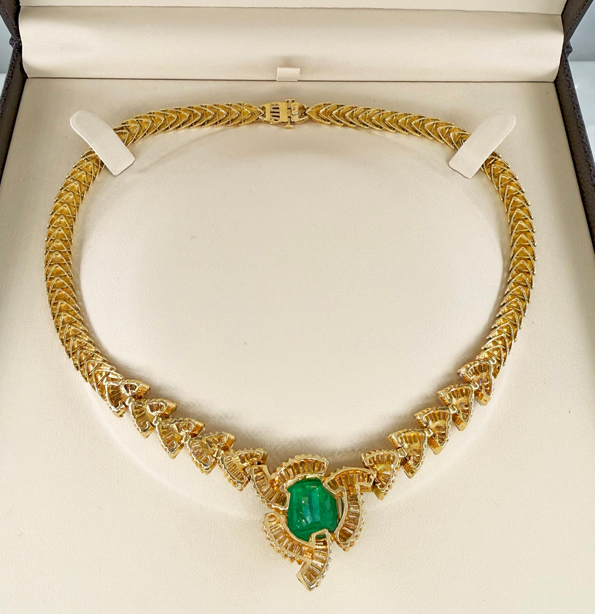 GIA 12,60ct kolumbianischen Smaragd 6,0ctw Diamant 14KGold Kragen Choker Halskette 1980 im Angebot 14