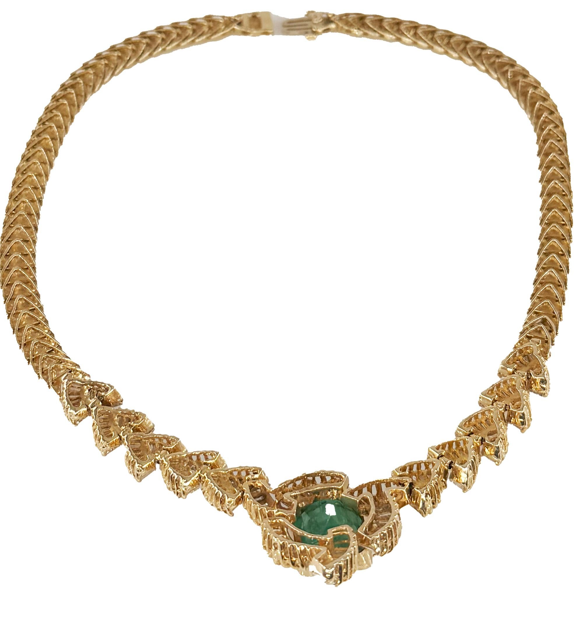 GIA 12,60ct kolumbianischen Smaragd 6,0ctw Diamant 14KGold Kragen Choker Halskette 1980 (Moderne) im Angebot