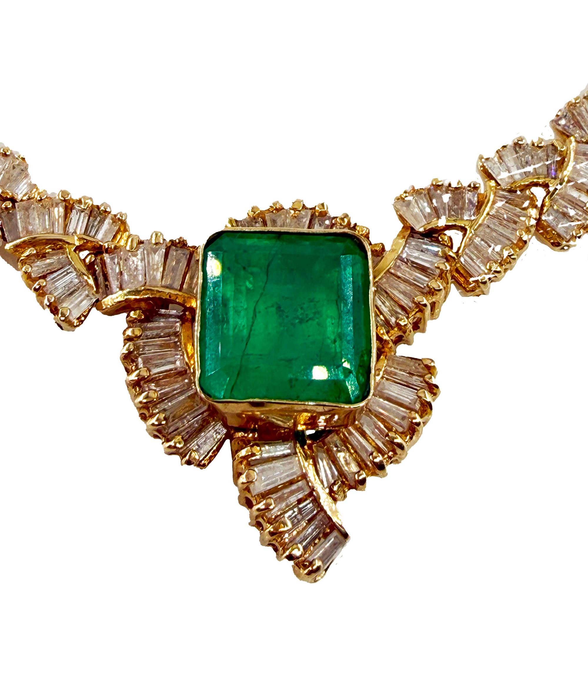 GIA 12,60ct kolumbianischen Smaragd 6,0ctw Diamant 14KGold Kragen Choker Halskette 1980 (Smaragdschliff) im Angebot