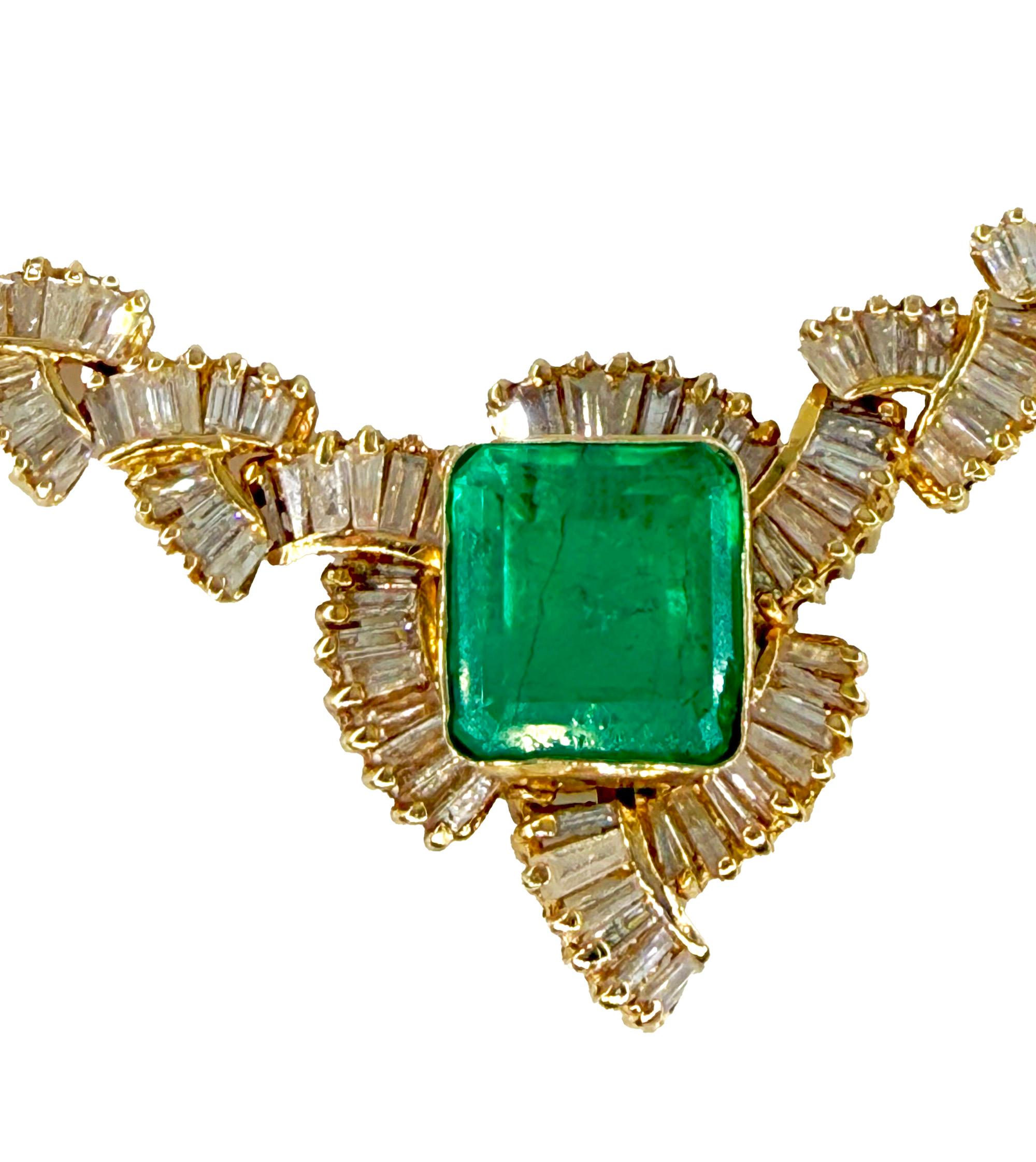 GIA 12,60ct kolumbianischen Smaragd 6,0ctw Diamant 14KGold Kragen Choker Halskette 1980 Damen im Angebot