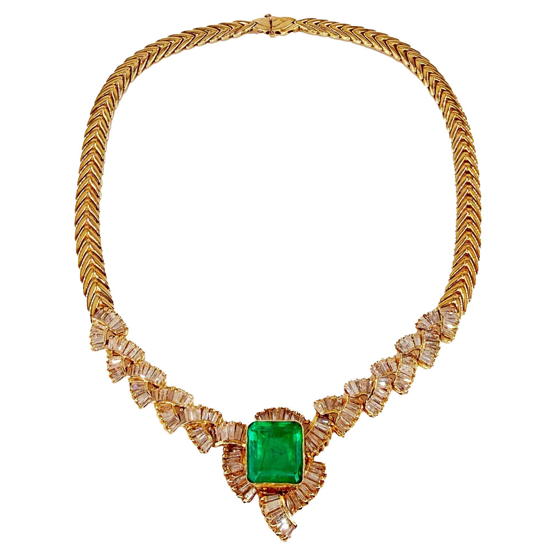 GIA 12,60ct kolumbianischen Smaragd 6,0ctw Diamant 14KGold Kragen Choker Halskette 1980 im Angebot