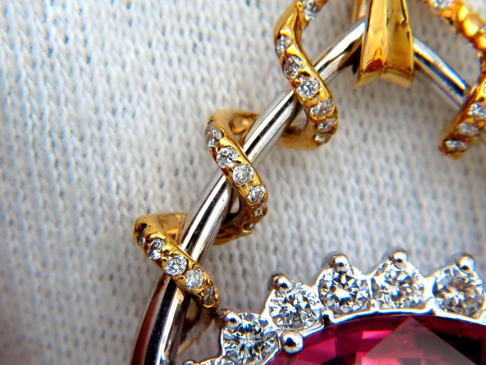 Women's or Men's GIA 12.62 Carat Natural Rubellite Pink Tourmaline Diamonds Pendant 18 Karat Rare For Sale