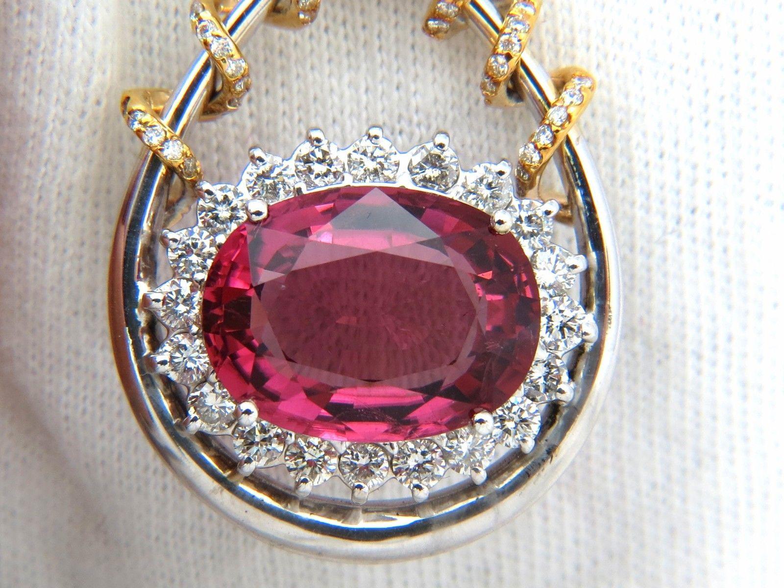 GIA 12.62 Carat Natural Rubellite Pink Tourmaline Diamonds Pendant 18 Karat Rare For Sale 2