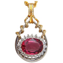 GIA 12.62 Carat Natural Rubellite Pink Tourmaline Diamonds Pendant 18 Karat Rare