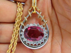 GIA 12.62 Carat Natural Rubellite Pink Tourmaline Diamonds Pendant 18Karat Rare*