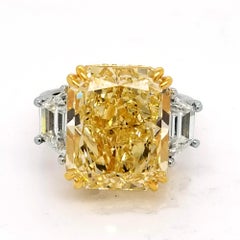 GIA 12.63ct Fancy Yellow Radiant Diamond 3-Stone Platinum Engagement Ring